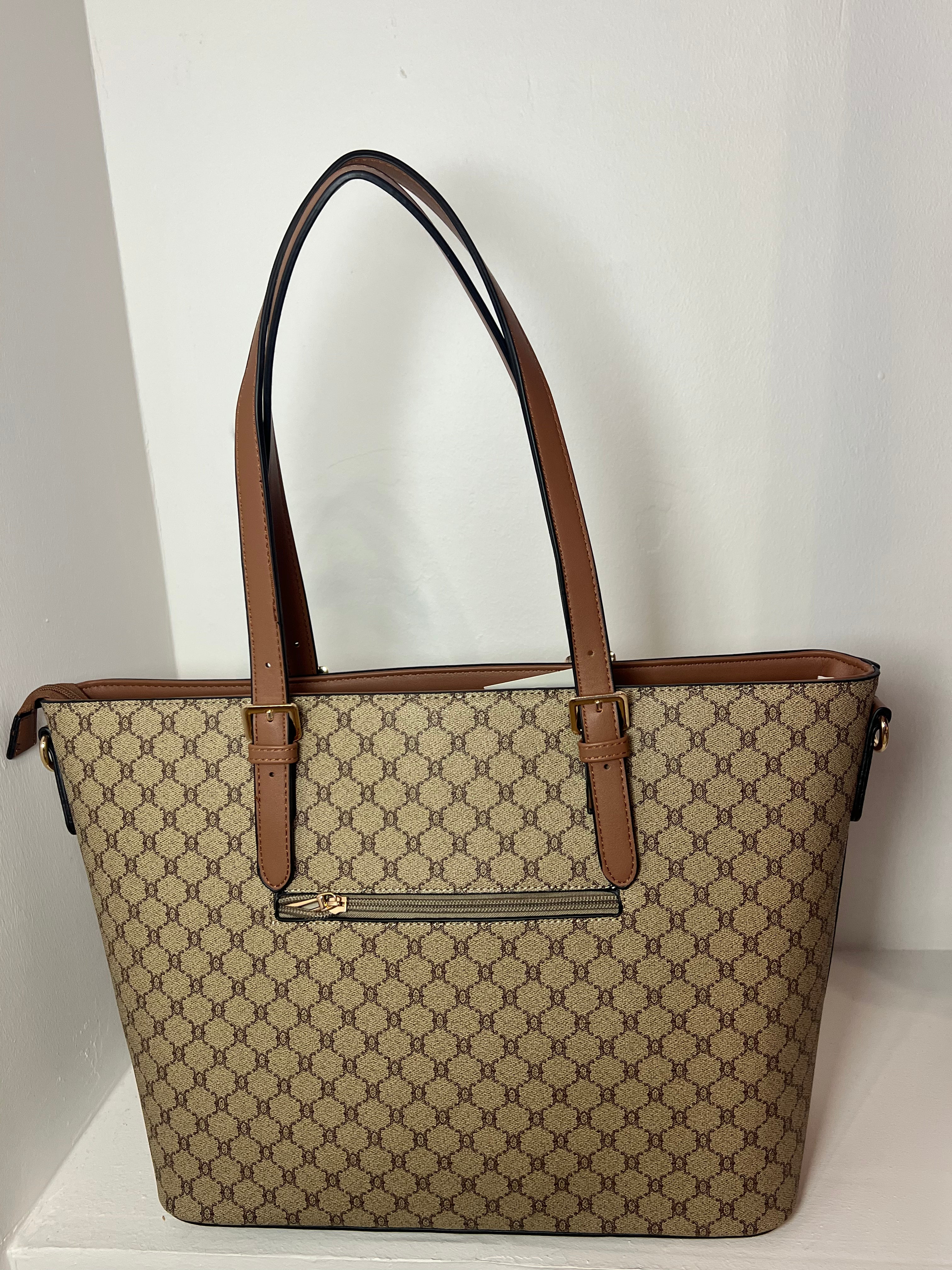 Sac beige marron motif